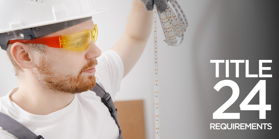 electrician-installing-led-strip-lights A professional electrician in safety gear examining and installing LED strip lights