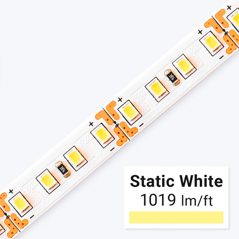 LED strip light emitting static white color, 1019 lumens per foot