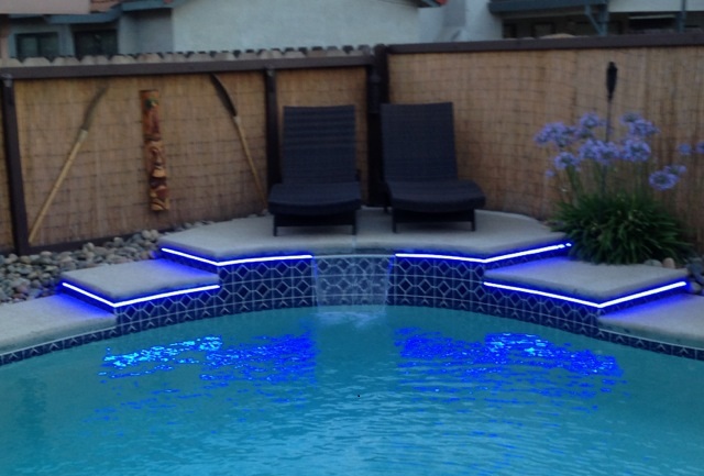 Outdoor LED strip lights installed poolside