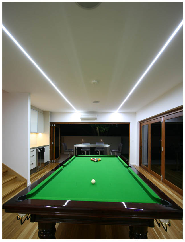 LED strip lighting in game room