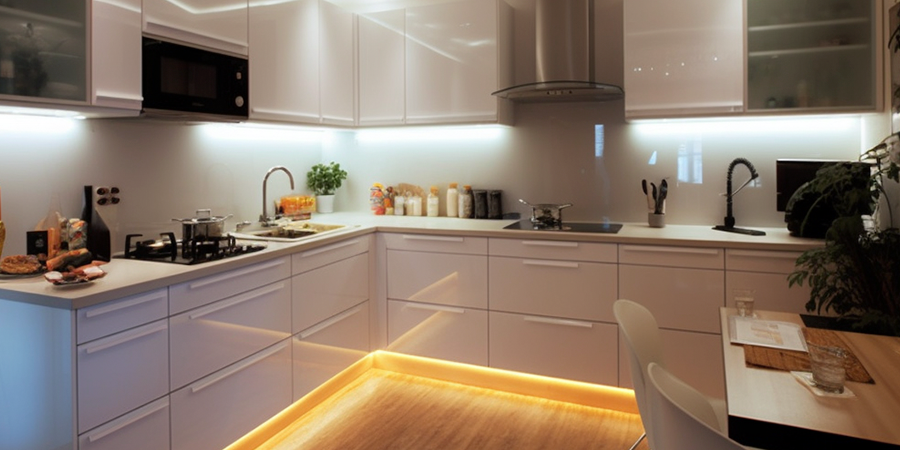 Clean and smooth look with bright white lighting for under kitchen cabinets