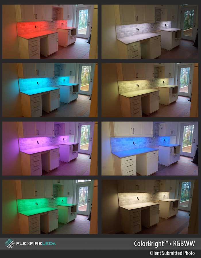 Residential Led Strip Lighting Projects From Flexfire Leds Rgb Color Changing Under Cabinet Led Strip Lighting Project Kitchen Example
